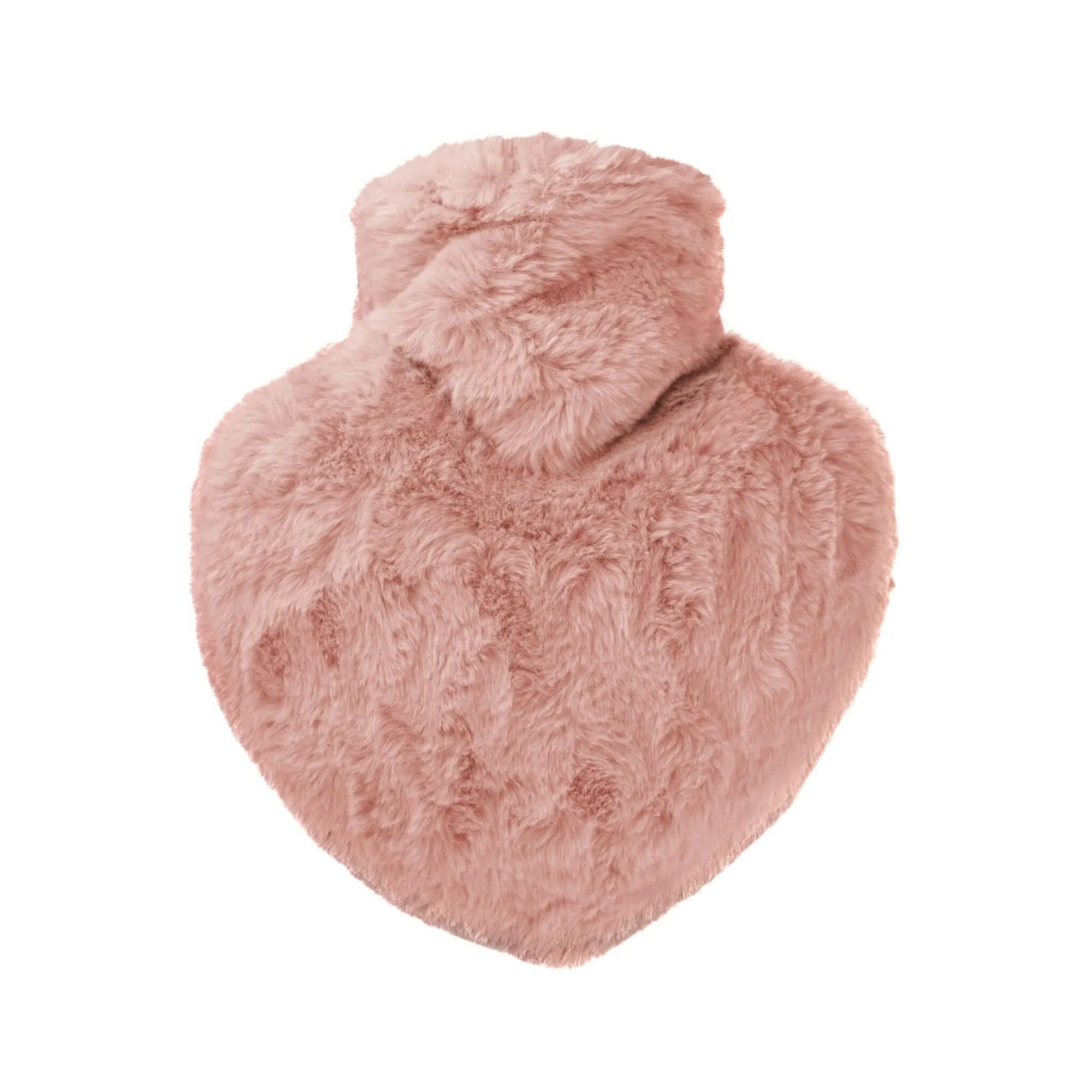 1 Litre Heart Shaped Hot Water Bottle with Rose Pink Long Hair Faux Fur Cover (rubberless)