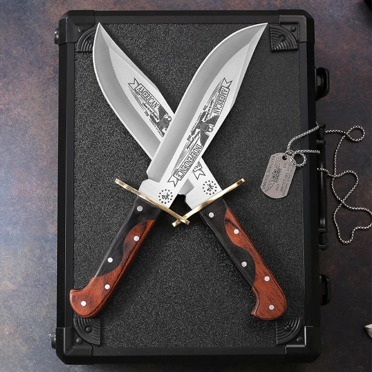 13-inch Bushcraft Fixed Blade EDC Skinning Knife, Mirror Polished D2 Stainless Steel Bowie Knife - Full-tang Wood Handle with Leather Sheath