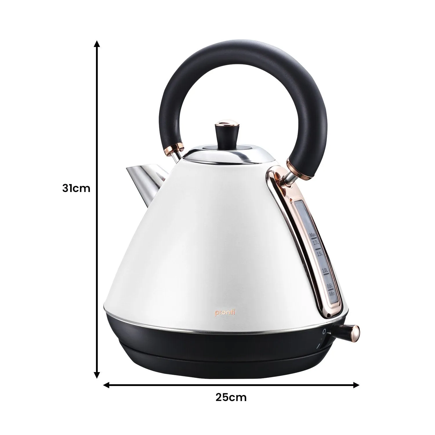 1.7L Stainless Steel Kettle w/ Rose Gold Trim - Pronti