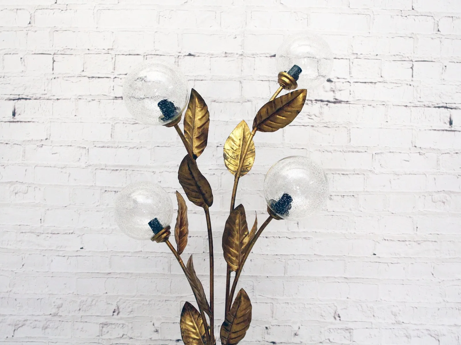 1950's Four Arm Gold Flower Floor Light with Glass Globes