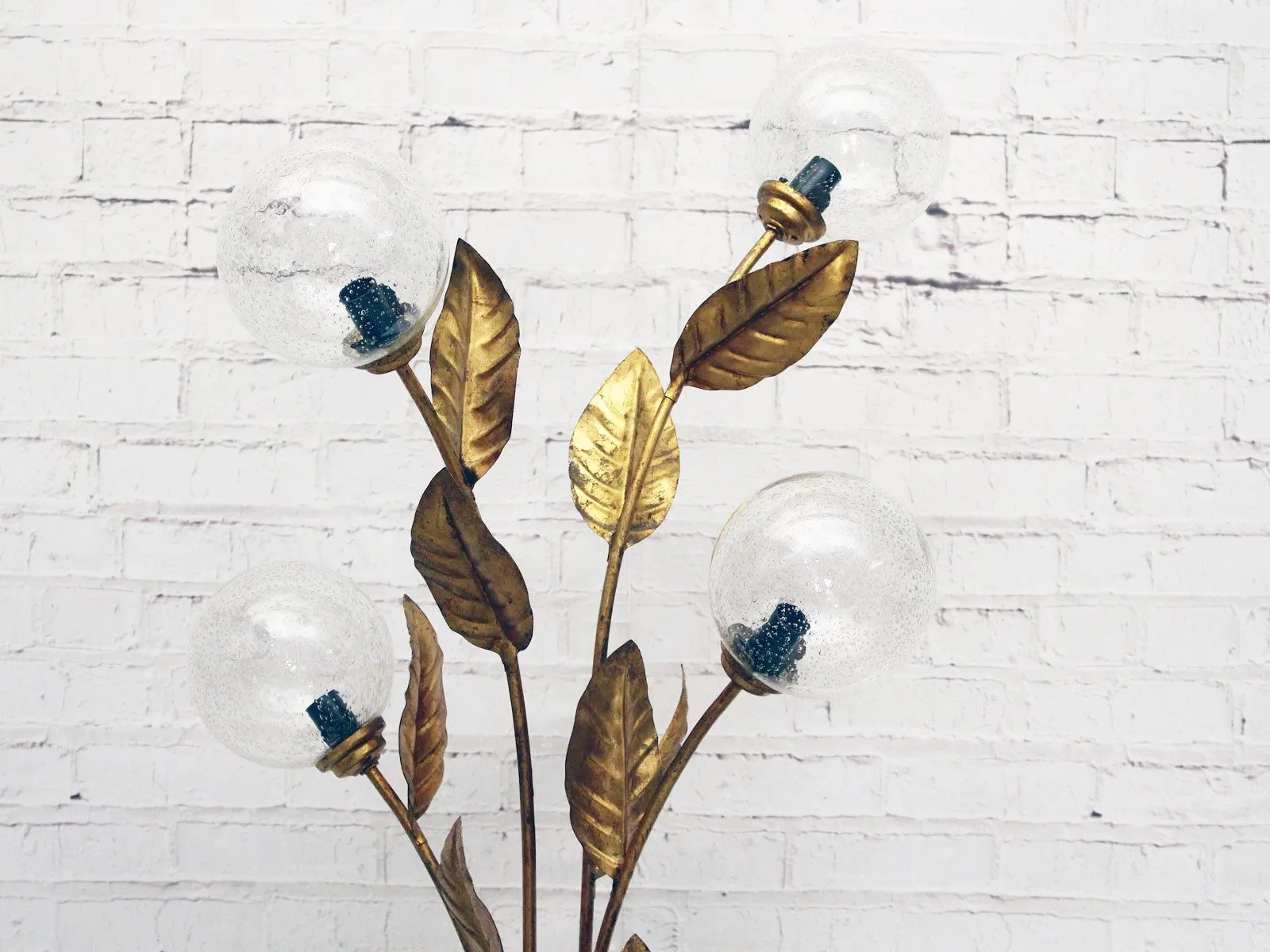 1950's Four Arm Gold Flower Floor Light with Glass Globes