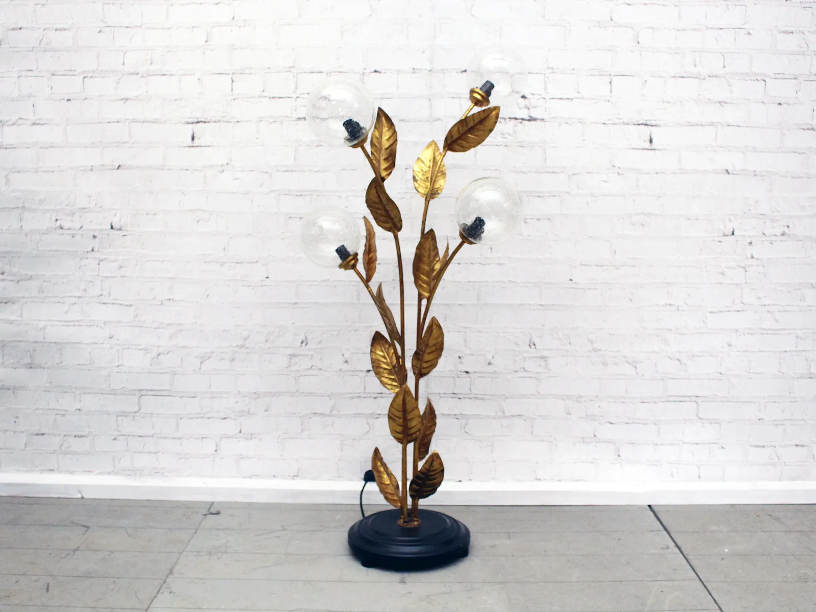 1950's Four Arm Gold Flower Floor Light with Glass Globes