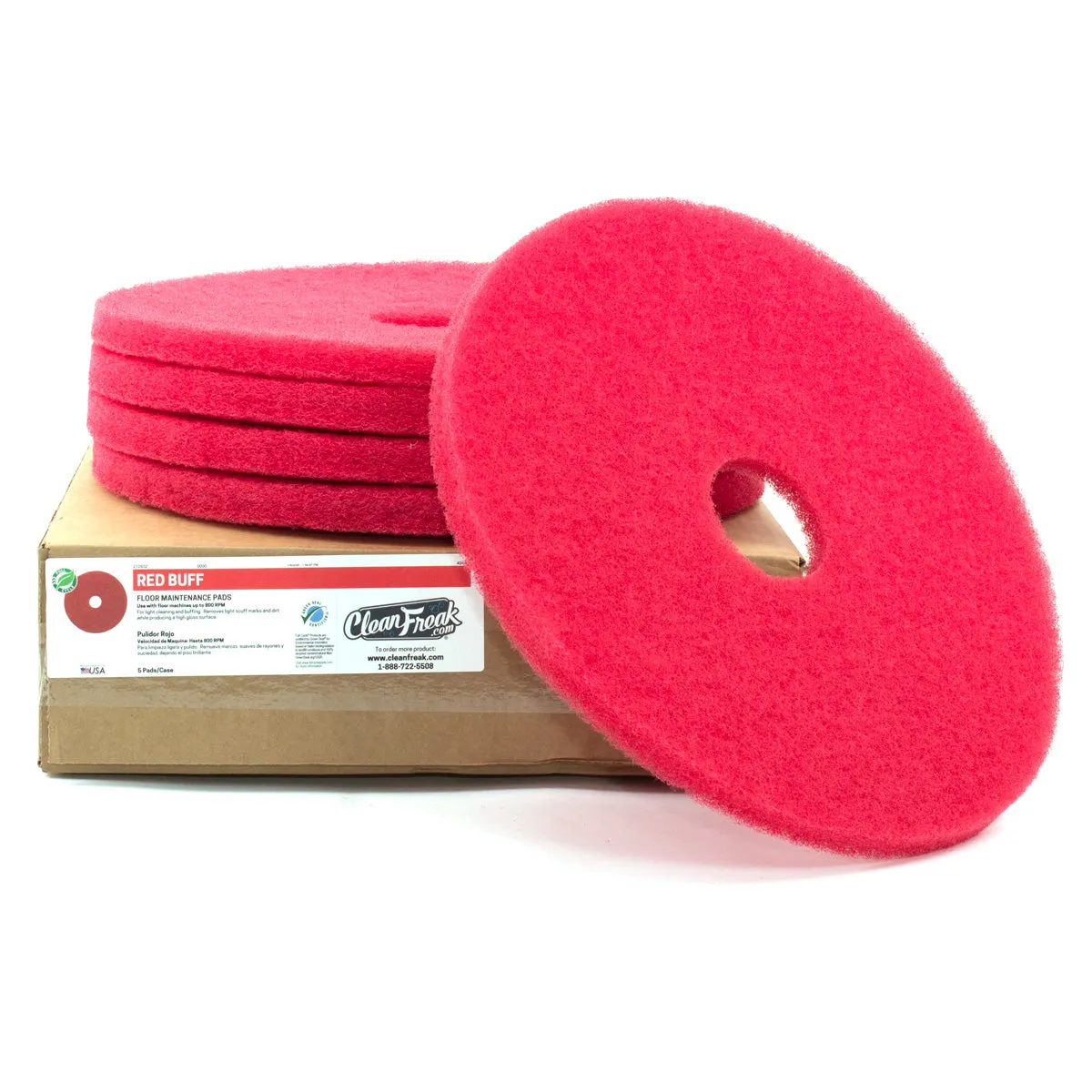 19" Red Light Duty Floor Scrubbing Pads - Case of 5