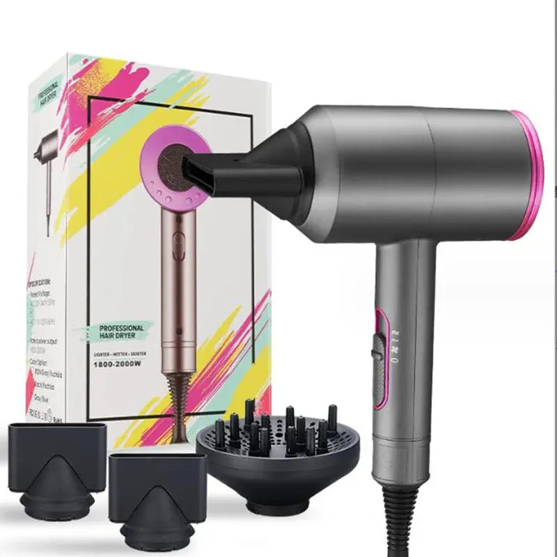 2000W Professional Hair Dryers Salon Strong Powerful Hot And Cold Wind Negative Ion Hammer Blower With Diffuser Nozzles Fast Dry