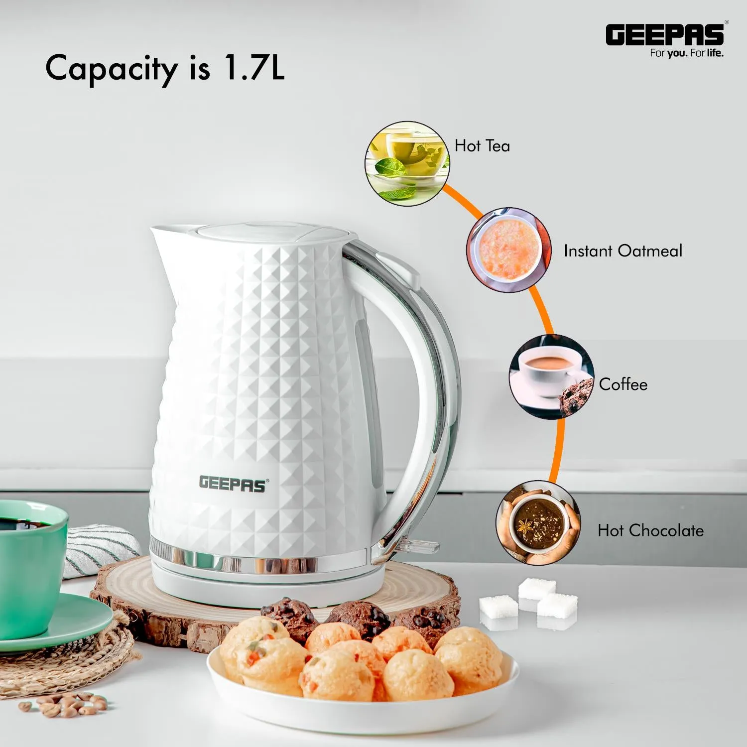 2200W Cordless Electric Jug Kettle with 1.7L Capacity