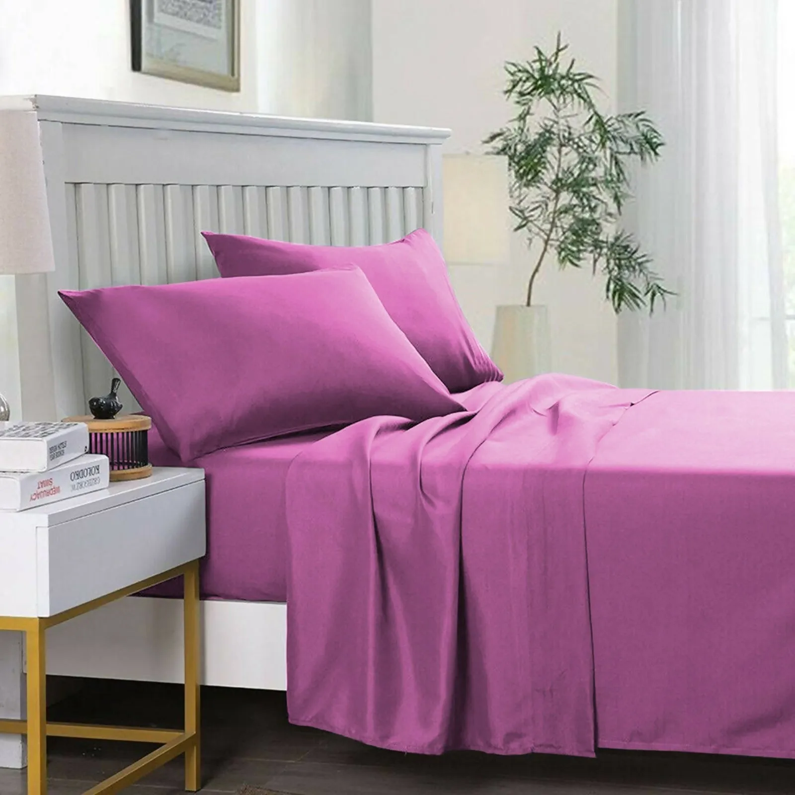 3 PCs Double Bed Sheet Dyed-Pink