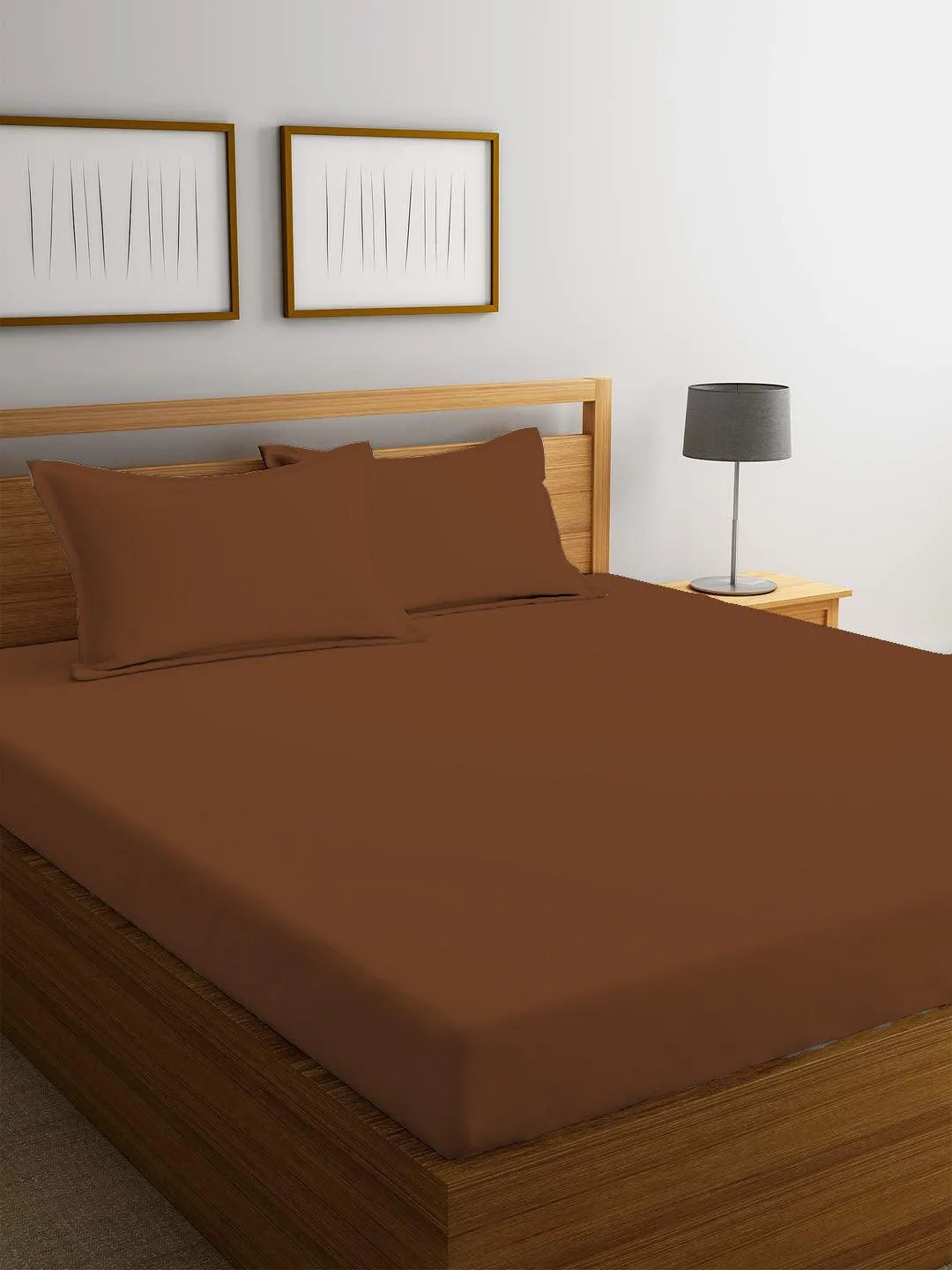 3 Piece Fitted Sheet Set Super Soft Brown Single Size 120x200 25cm with 2 Pillow Case