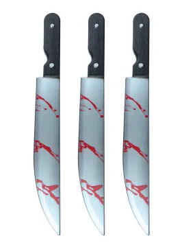 3x Blooded Kitchen Knife Plastic Props - Halloween Horror Scary Costume Accessories