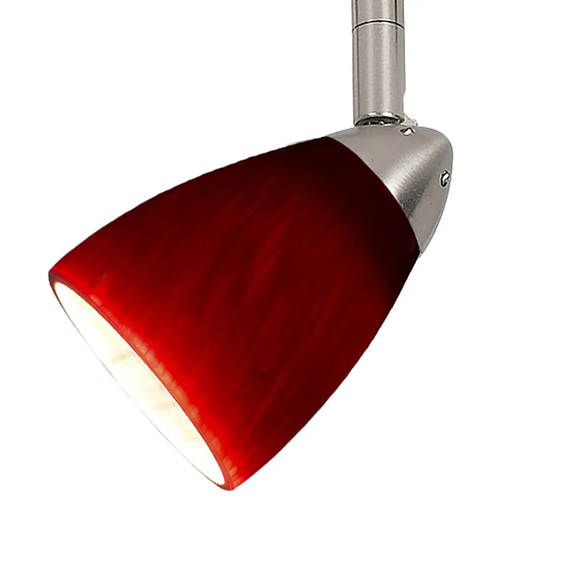 4 87" Tall Serpentine Track Head with Shade in Brushed Steel with Blood Red Glass