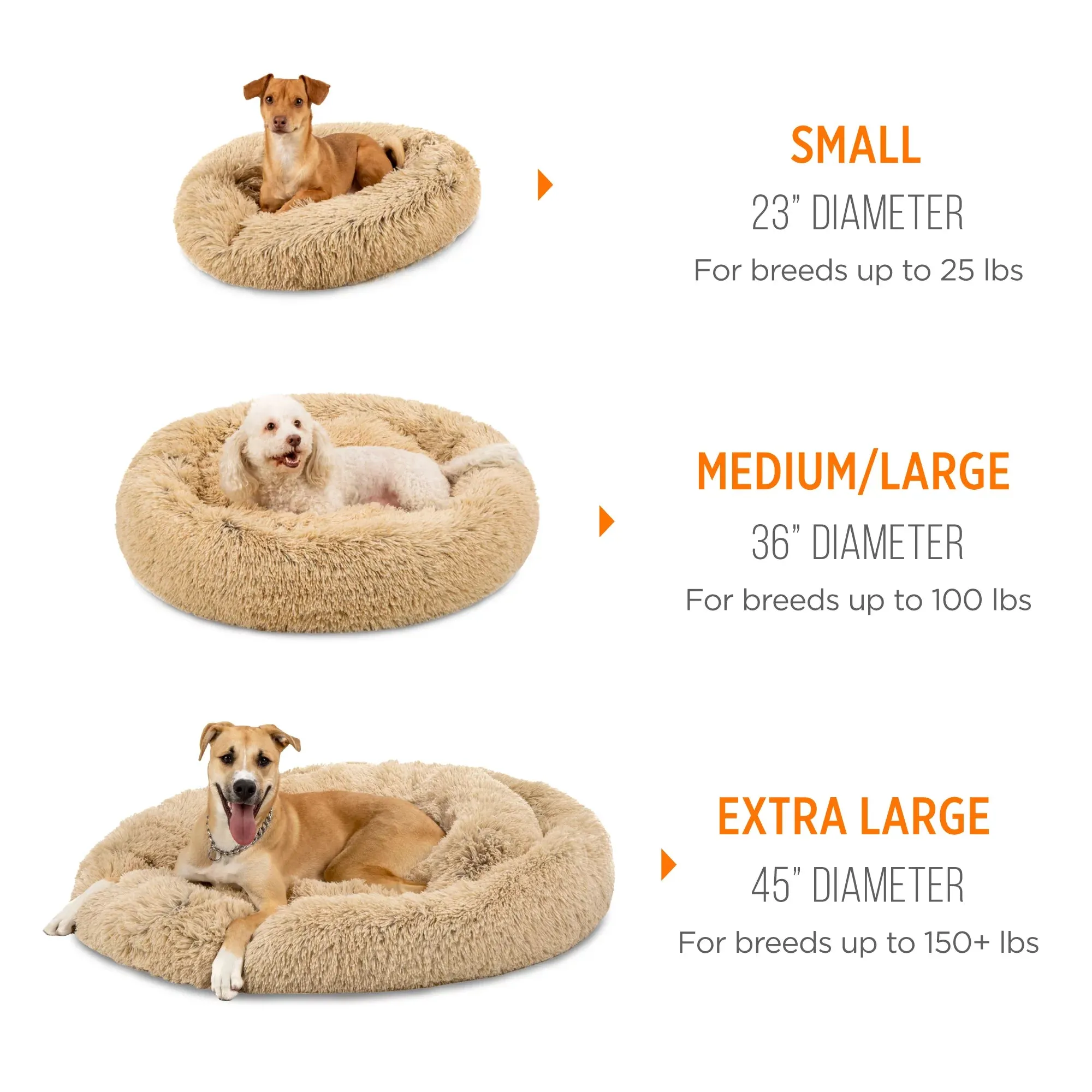 45In Dog Bed Self-Warming Plush Shag Fur Donut Calming Pet Bed Cuddler - Brown