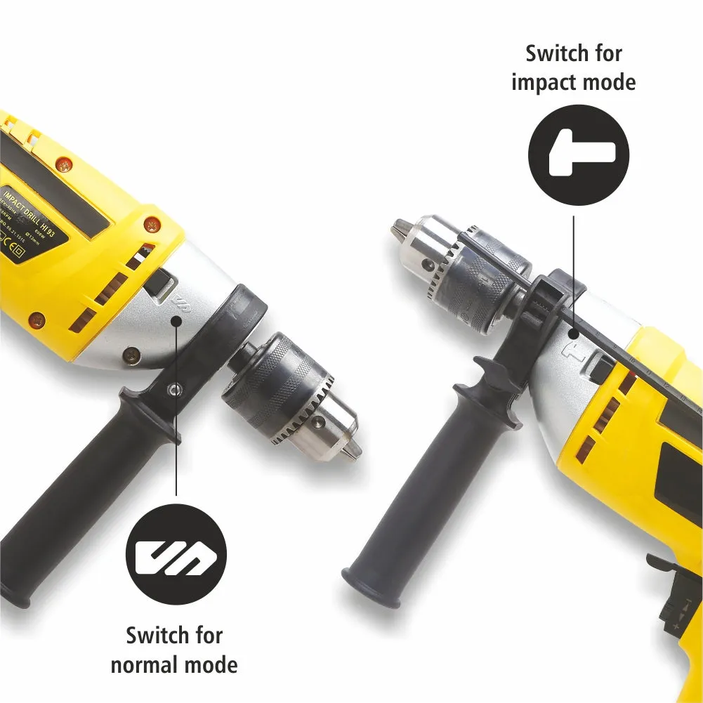 600W 13mm Reversible Impact Drill Machine with Variable Speed HI93   3 Drill Bits