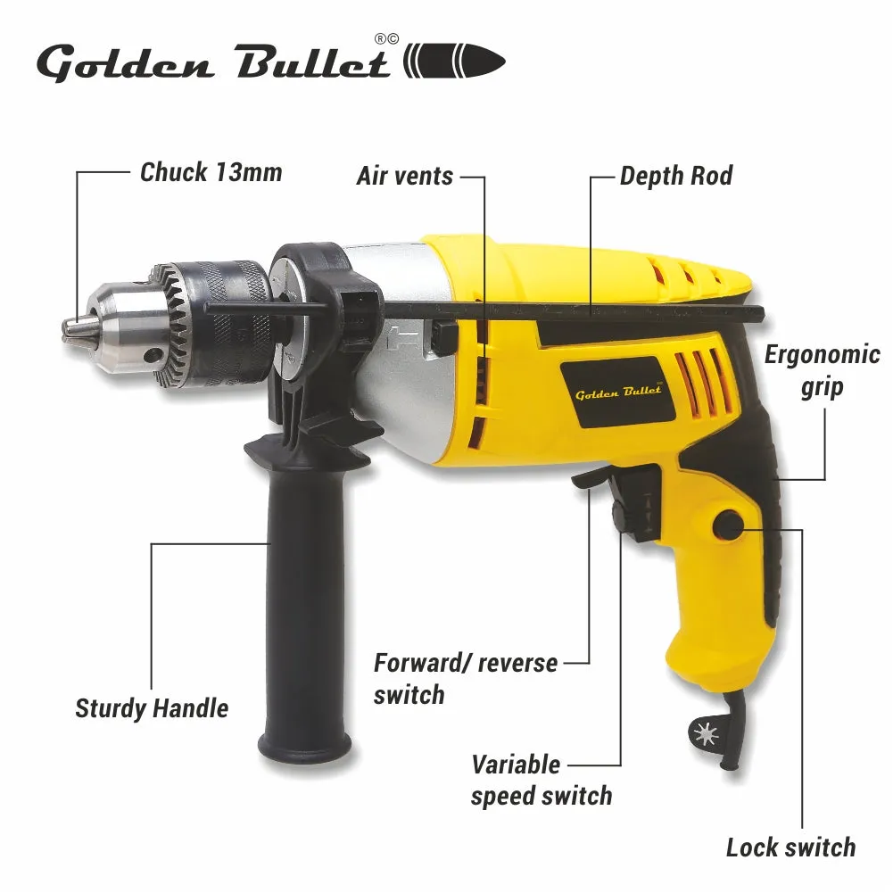 600W 13mm Reversible Impact Drill Machine with Variable Speed HI93   3 Drill Bits