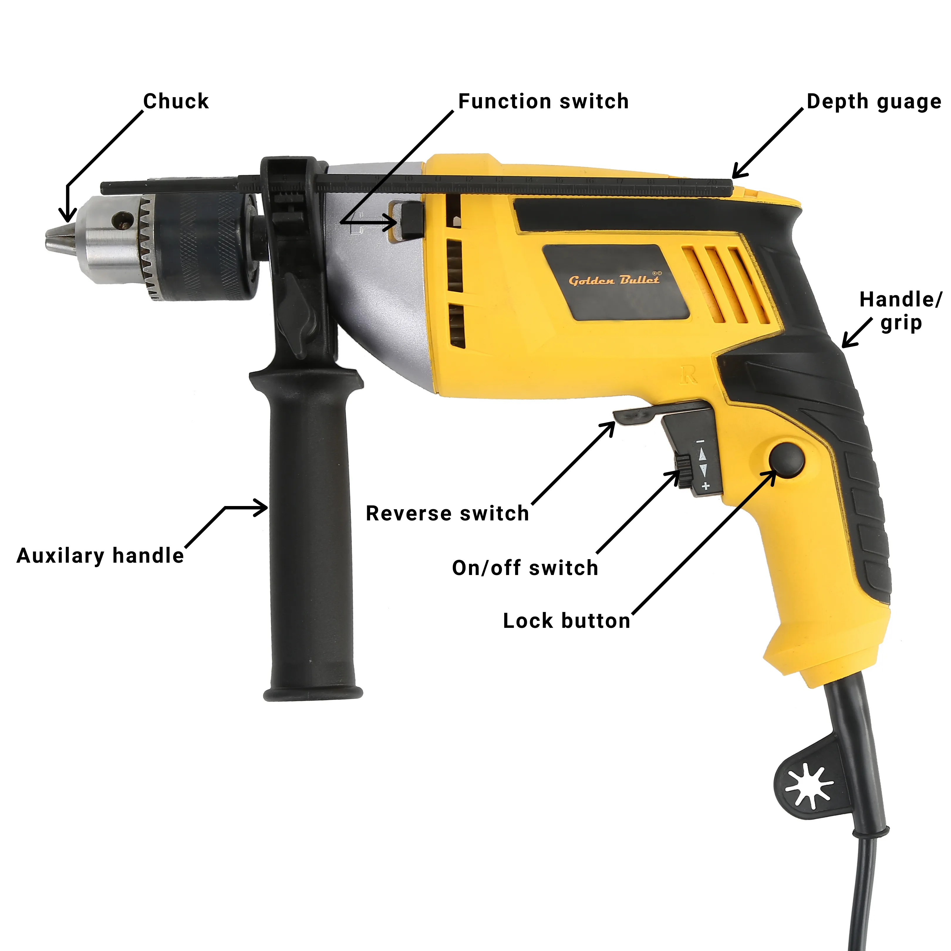 600W 13mm Reversible Impact Drill Machine with Variable Speed HI93   3 Drill Bits