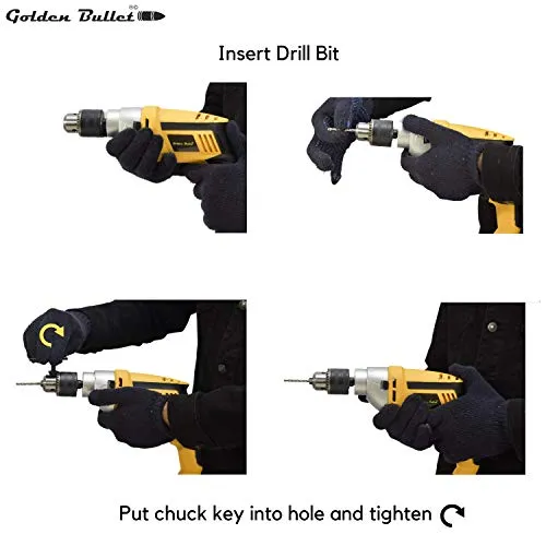 600W 13mm Reversible Impact Drill Machine with Variable Speed HI93   3 Drill Bits