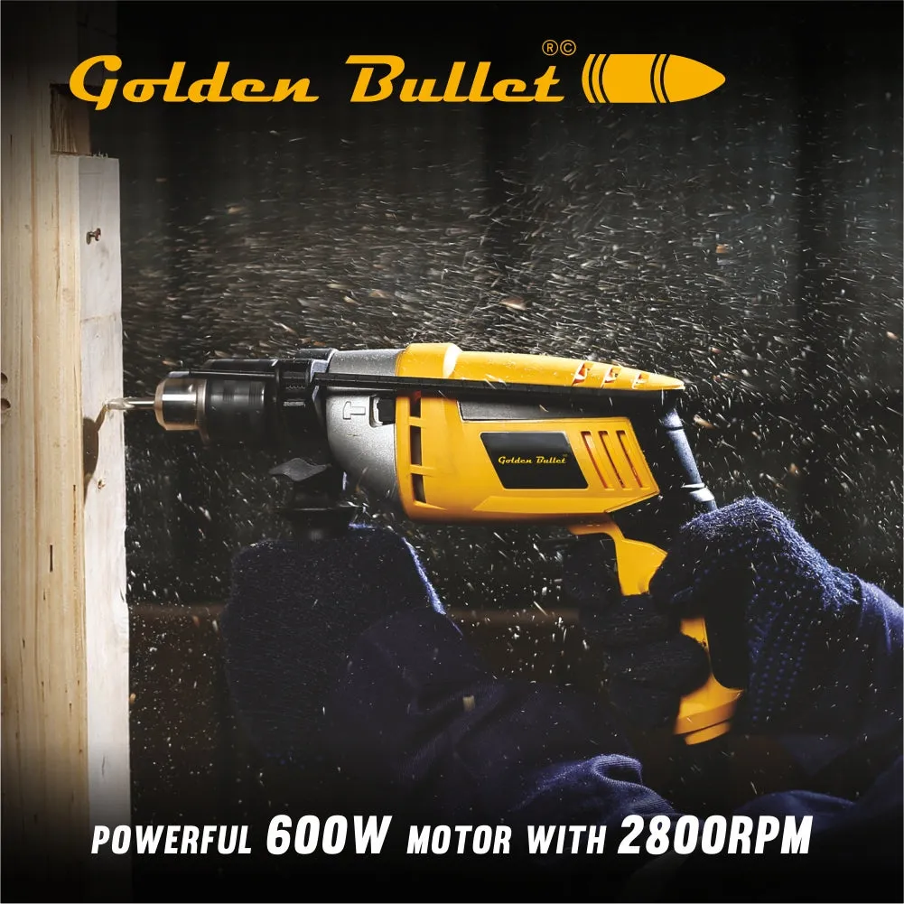 600W 13mm Reversible Impact Drill Machine with Variable Speed HI93   3 Drill Bits