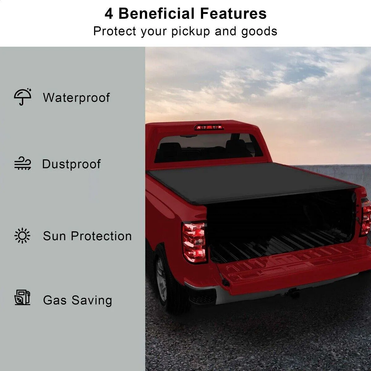 6.4Ft Roll Up Soft Tonneau Cover Truck Bed for 2002-2018 Dodge Ram 1500