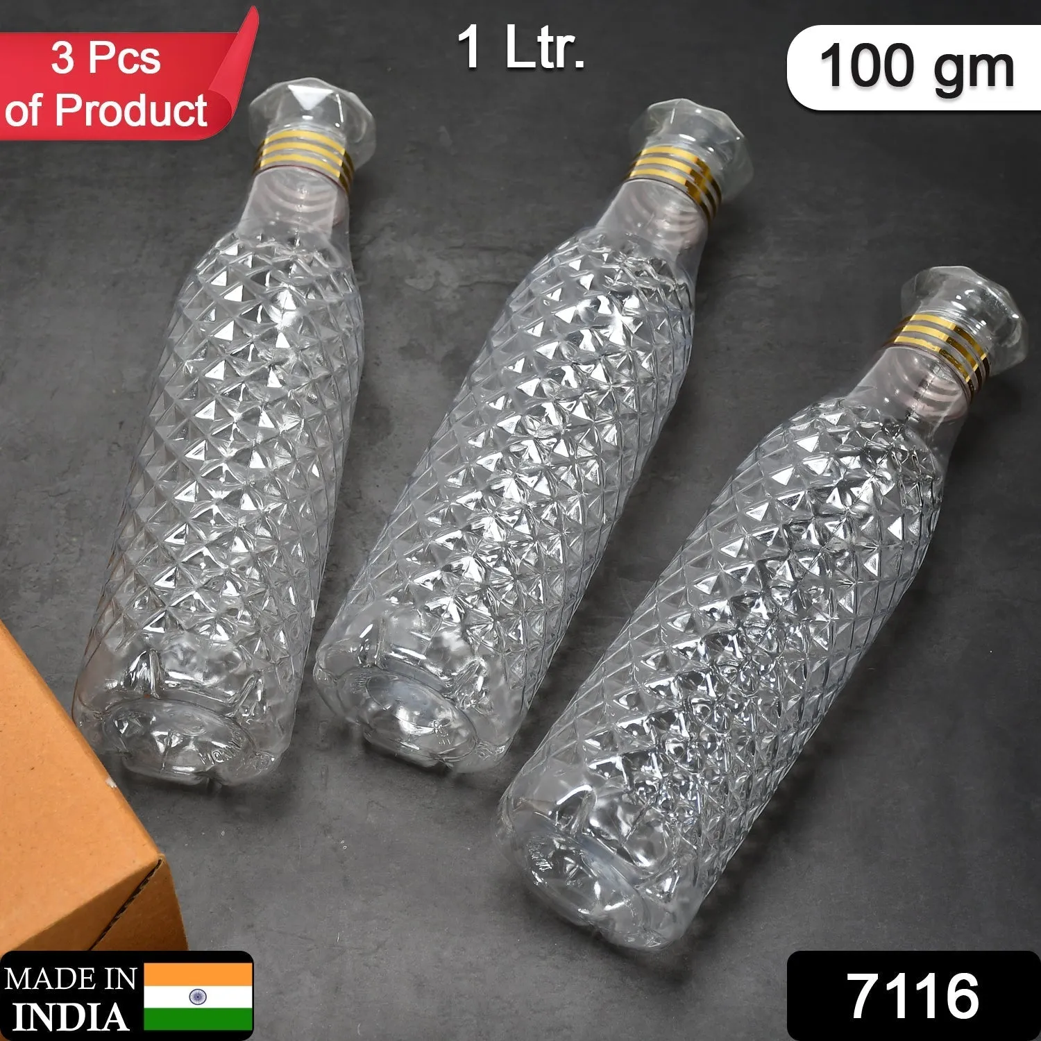 7116 Water Bottle With Diamond Cut Used By Kids, Children's  ( 3 pcs )