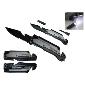 8 1/2" Folding Knife with LED light, cutter, glass breaker