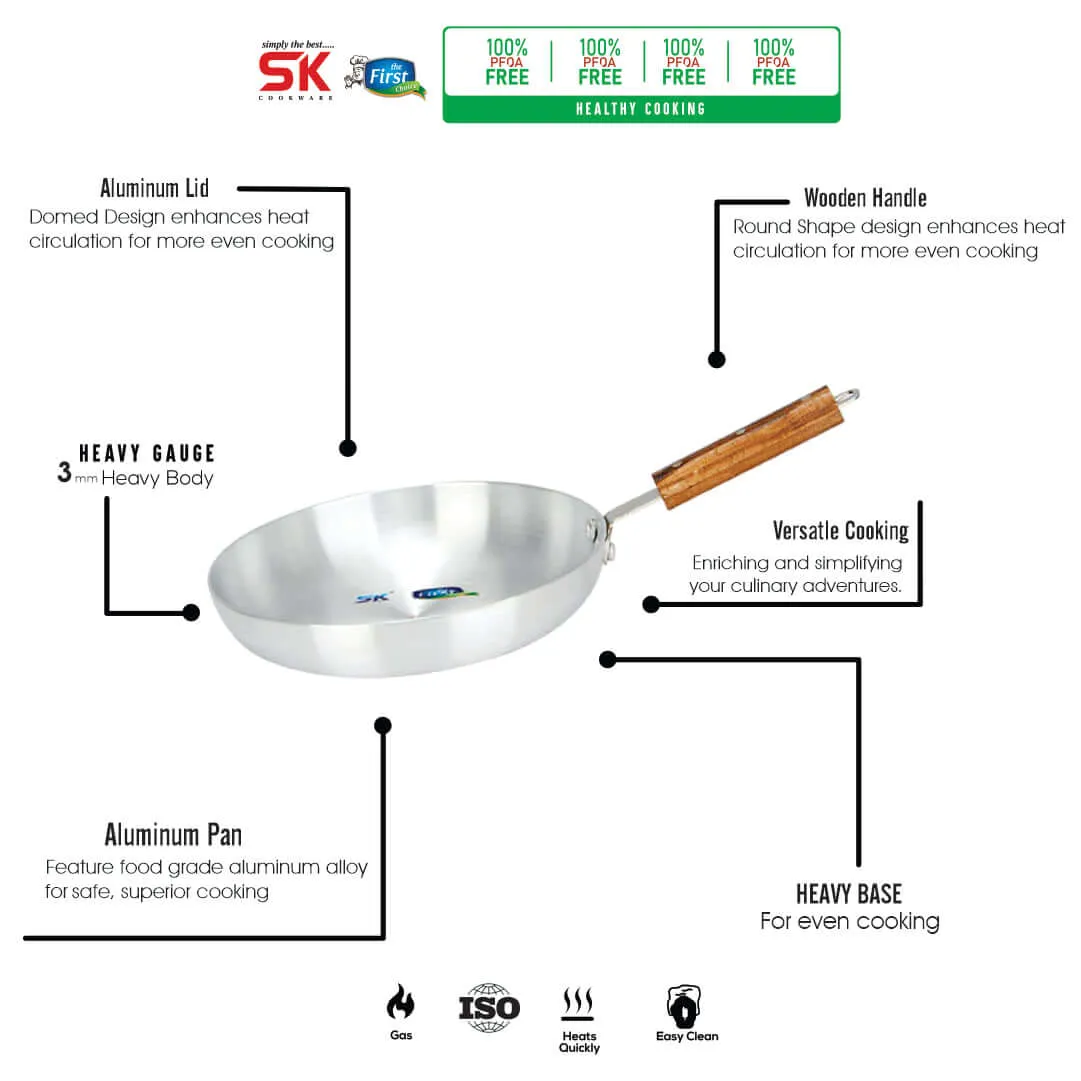 Al-Dar Aluminum Commercial Fry Pan Smooth Wooden Handle