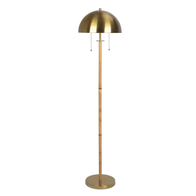 Allure 2-Light Floor Lamp, Gold Brass, Natural Rattan Tube , Double On/Off Pull Chain