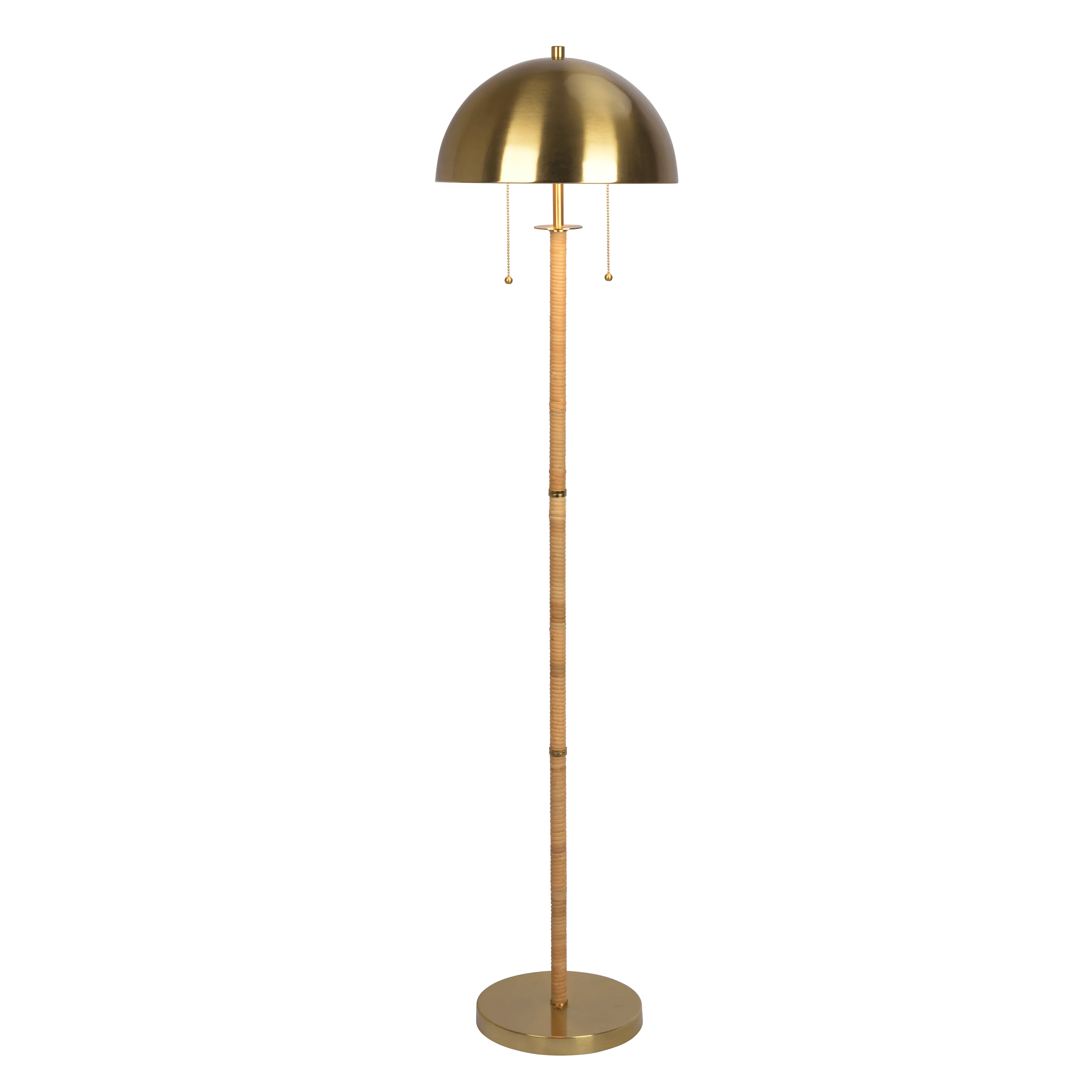 Allure 2-Light Floor Lamp, Gold Brass, Natural Rattan Tube , Double On/Off Pull Chain