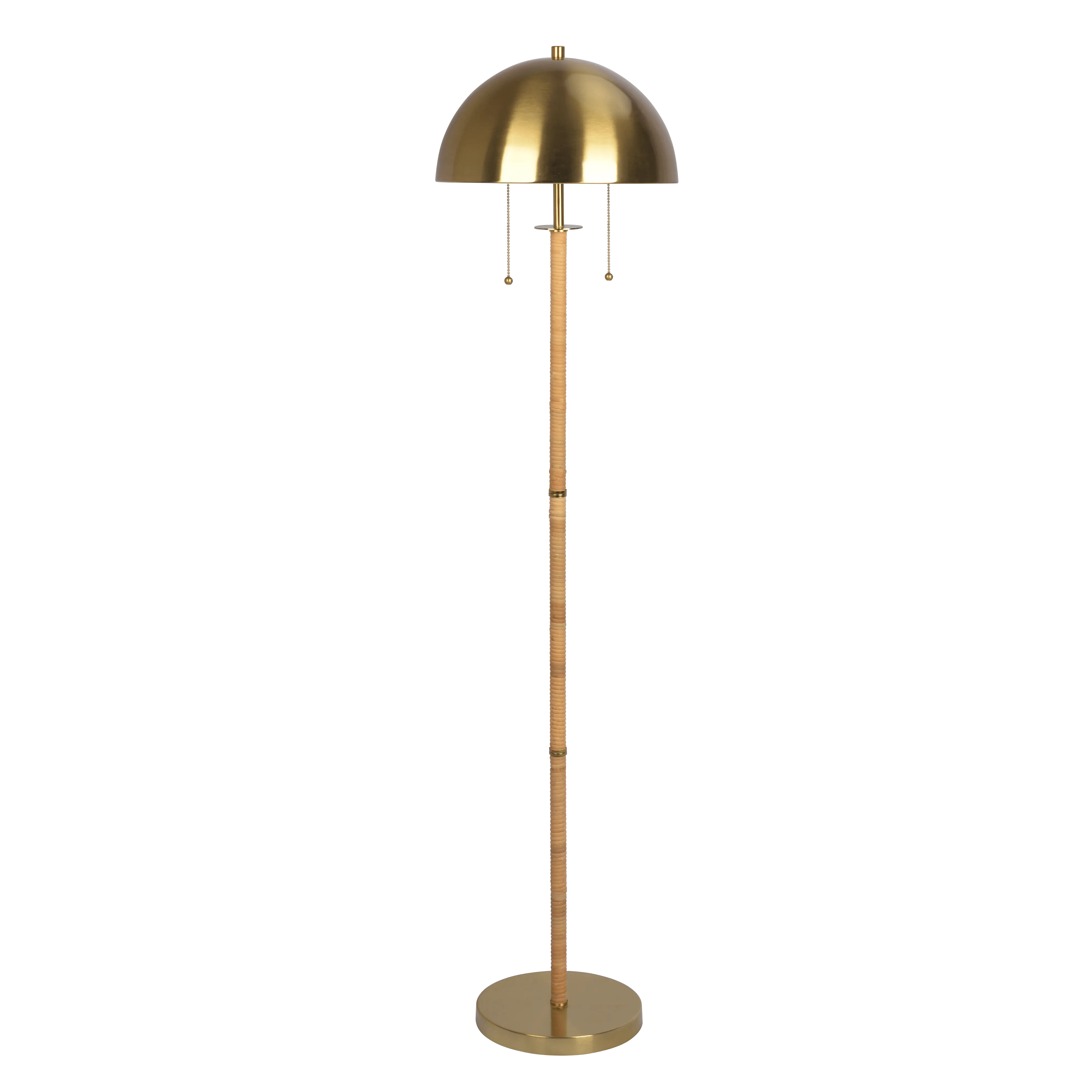 Allure 2-Light Floor Lamp, Gold Brass, Natural Rattan Tube , Double On/Off Pull Chain