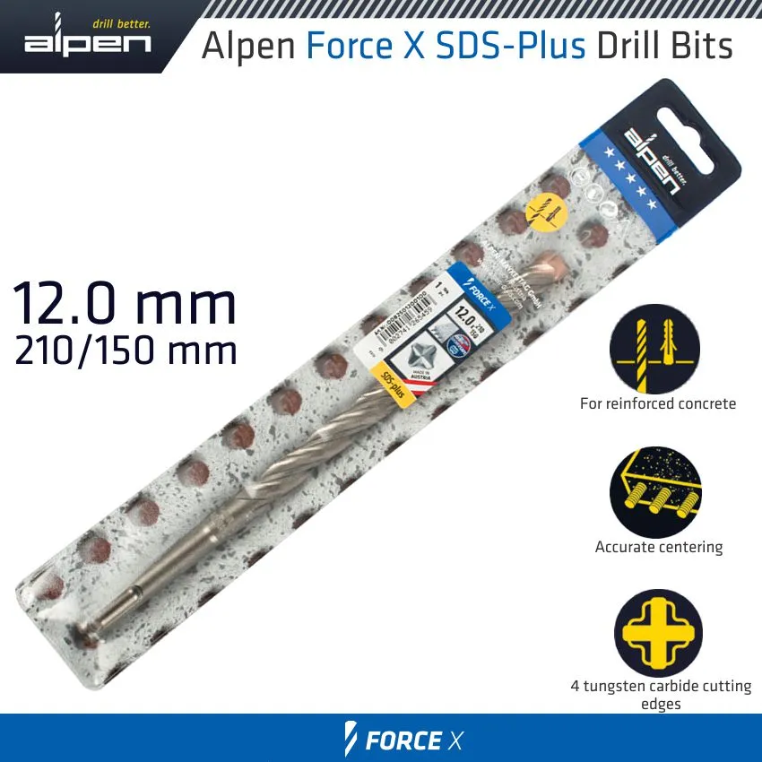 ALPEN FORCE X 12.0 x 210/150  SDS-PLUS DRILL BIT X4 CUTTING EDGES ALP825012