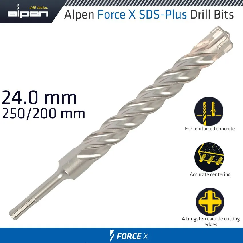 ALPEN FORCE X 24.0 x 250/200  SDS-PLUS DRILL BIT X4 CUTTING EDGES ALP835024