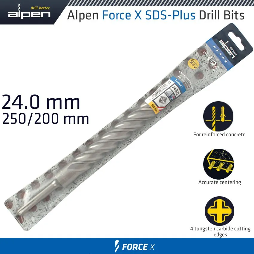 ALPEN FORCE X 24.0 x 250/200  SDS-PLUS DRILL BIT X4 CUTTING EDGES ALP835024