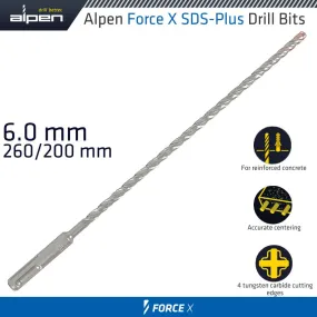 ALPEN FORCE X 6.0 x 260/200 SDS-PLUS DRILL BIT X4 CUTTING EDGES - BULK ALP765006