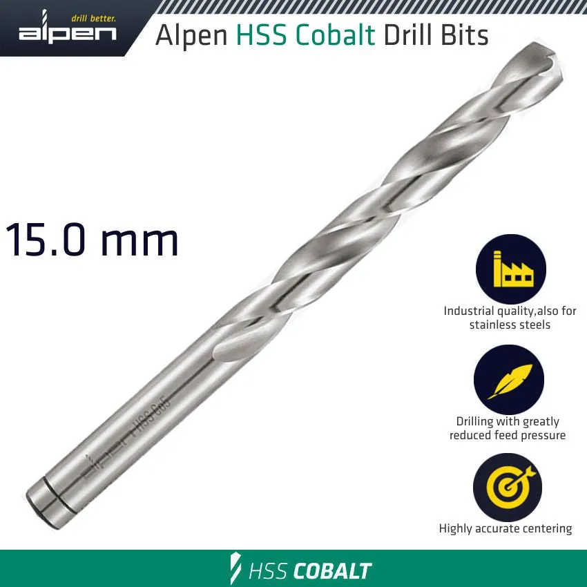 ALPEN HSS COBALT DIN 338 15MM BULK ALP613015