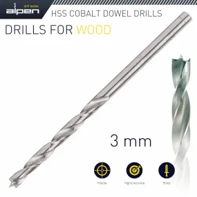 ALPEN HSS COBALT WOOD DRILL BIT 3MM ALP63303