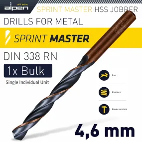 ALPEN HSS SPRINT MASTER 4.6MM BULK DIN 338 ALPEN DRILL BIT ALP6260046