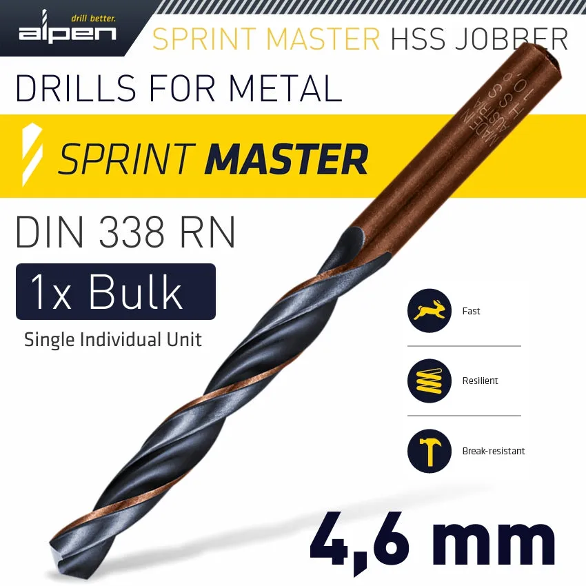 ALPEN HSS SPRINT MASTER 4.6MM BULK DIN 338 ALPEN DRILL BIT ALP6260046