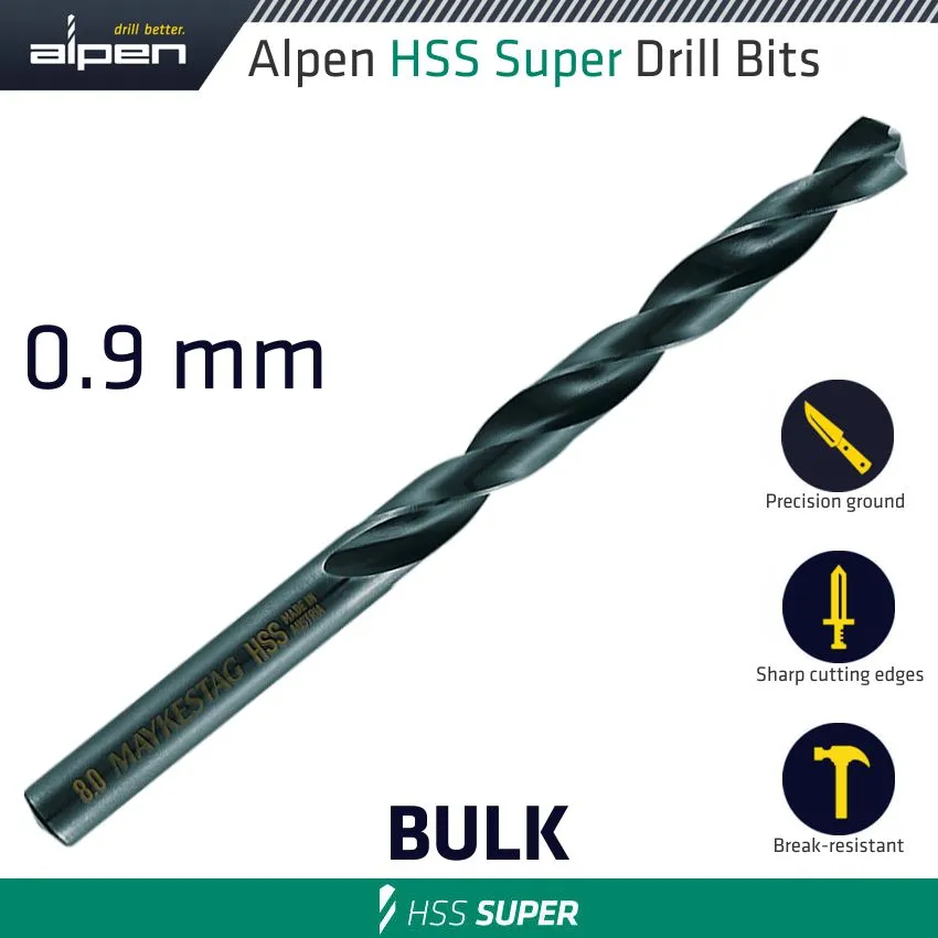 ALPEN HSS SUPER DRILL BIT 0.9MM BULK ALP601009