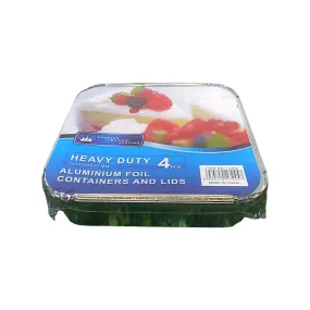 Aluminium Foil Takeaway Container Disposable with Poly PVC Lid Card Lid 245x245x50mm 4pack