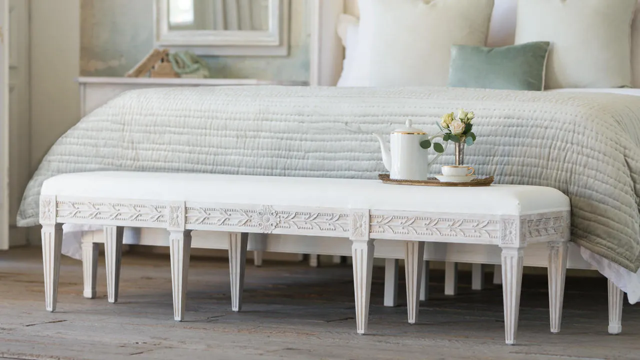 Anais Bench King / White Linen, Salt Water Finish