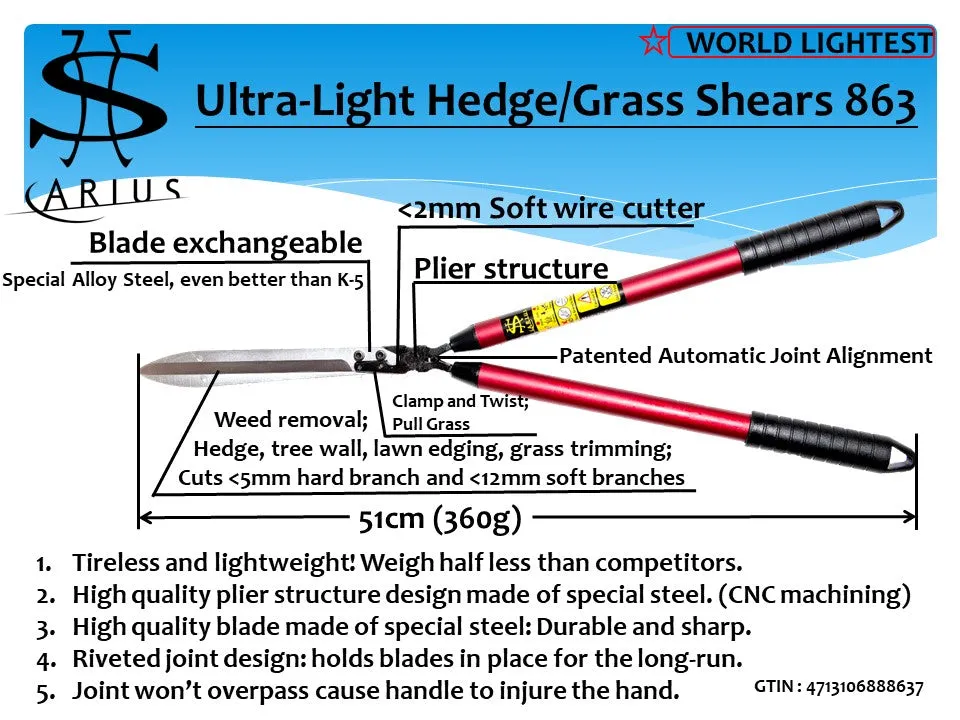 Arius Ultra-Light Hedge/Grass Shears