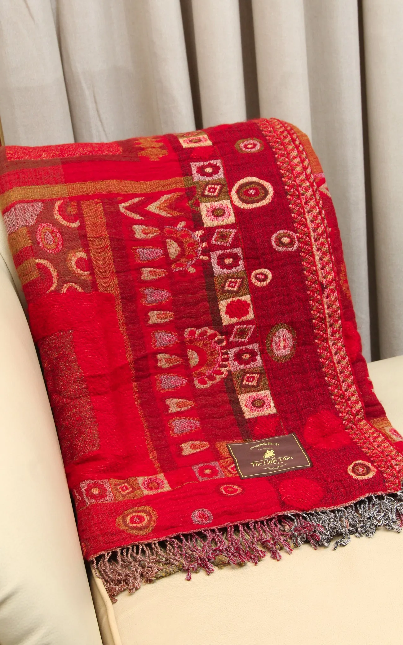 Aztec Sangria Red Boiled Wool Blanket-BW133