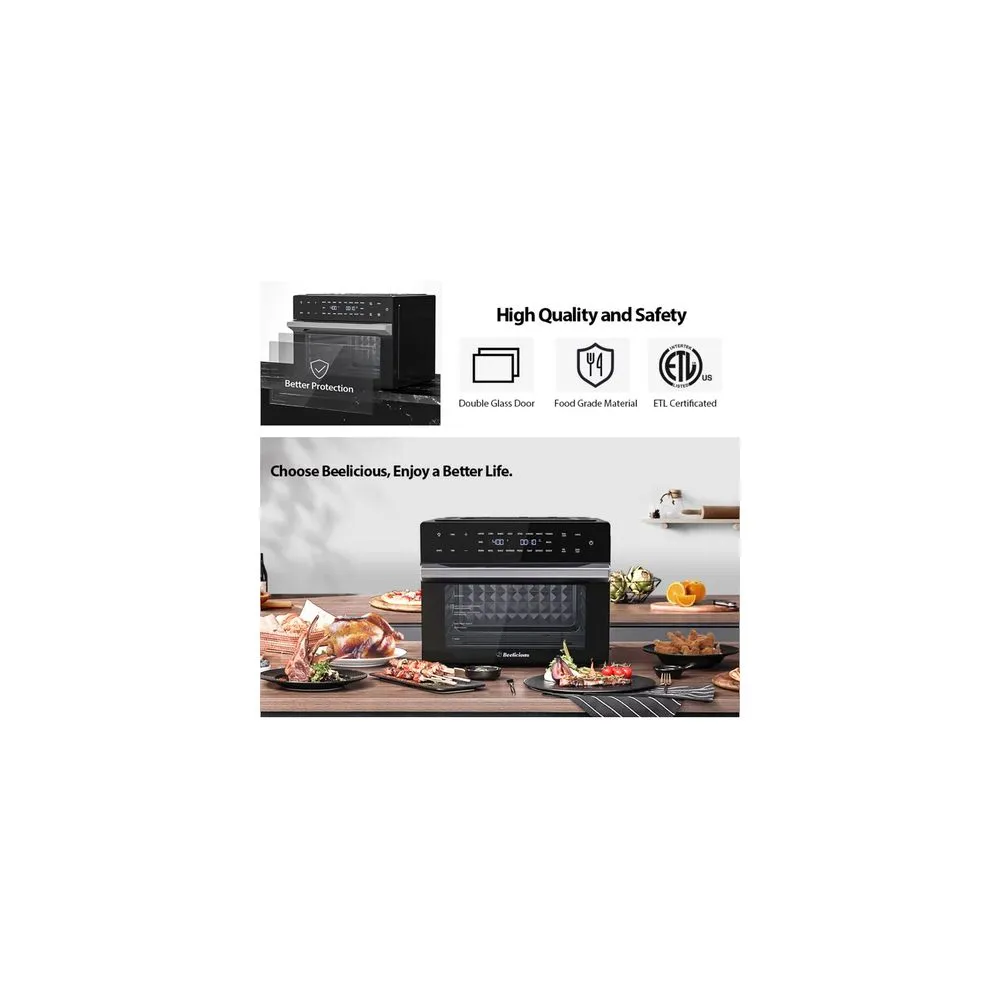 Beelicious BAF-802-02 32 Quart Air Fryer Ovens Extra Large Air Fryer with Rotisserie and Dehydrator 19-in-1 Toaster Oven Convection Oven Combo 6 Accessories