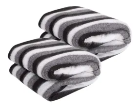 Bezzilish Home Single Bed AC Fleece Stripe Blanket (60x90 Inches; Black and White) - Pack of 2