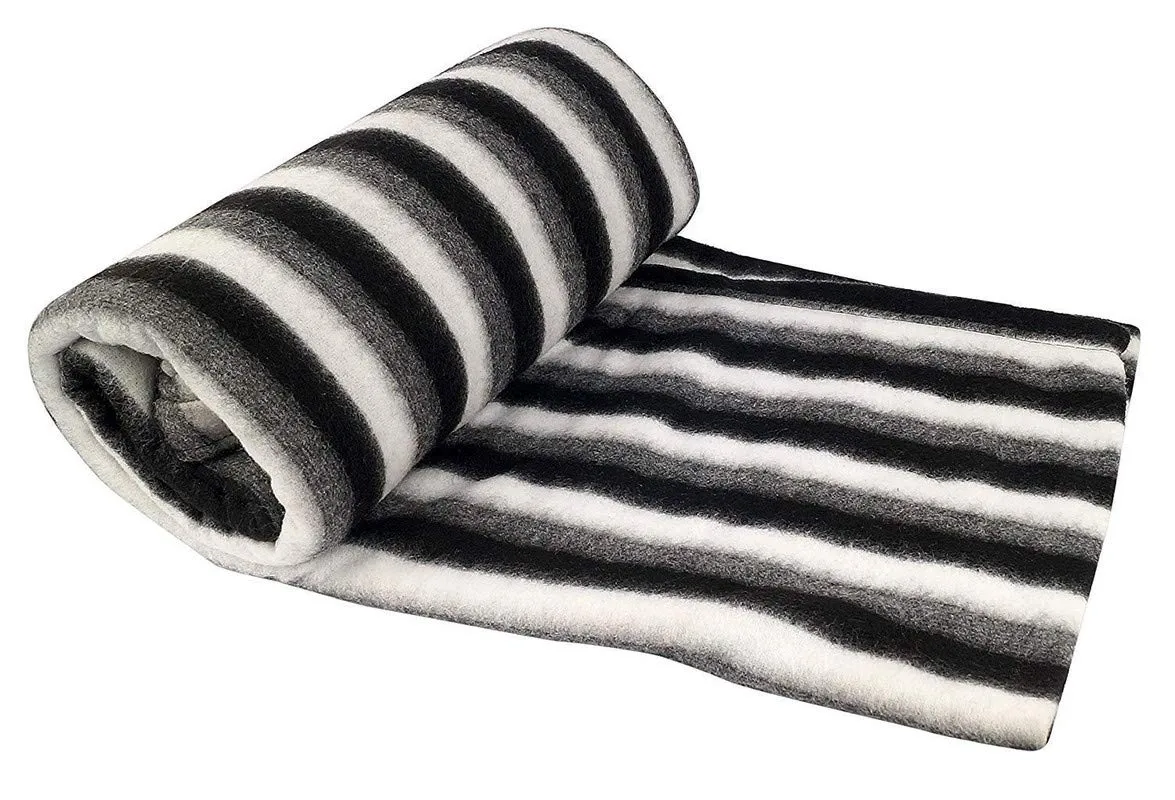 Bezzilish Home Single Bed AC Fleece Stripe Blanket (60x90 Inches; Black and White) - Pack of 2