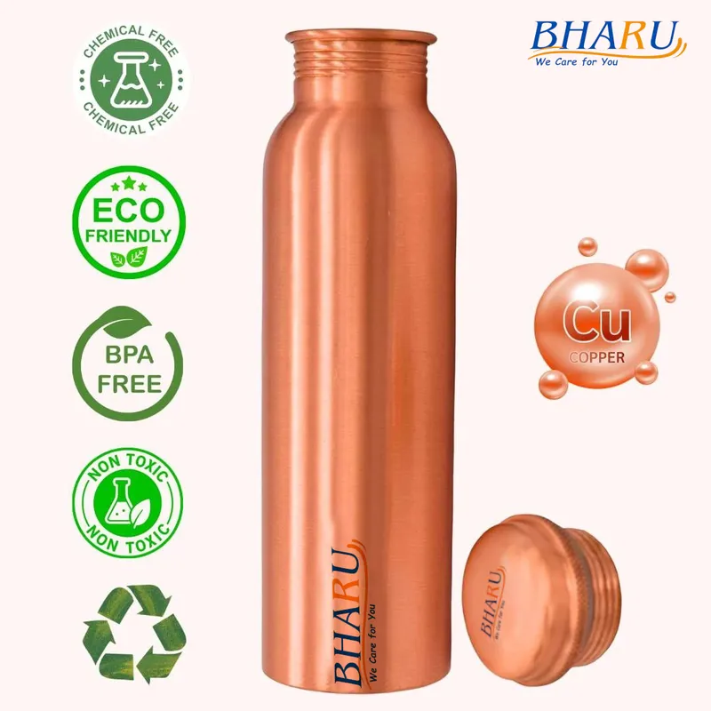 Bharu Plain Copper Bottle 950 ml- Pack of 2