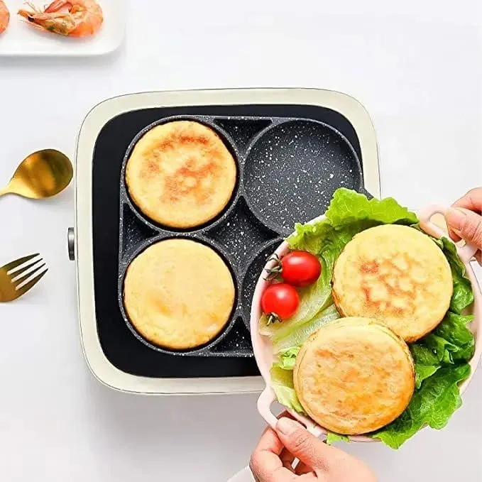 BHAVYAM Non Stick Egg Frying pan with Blocks Aluminium Fry pan for Cooking with Wooden Handle Egg Omelette pan Round with Detachable Handle (1 pcs)