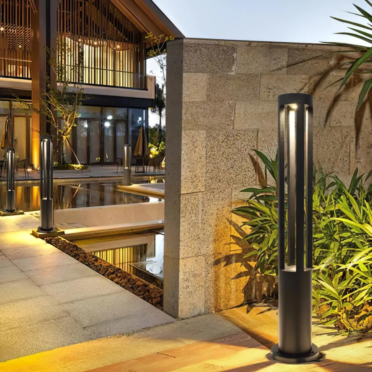 Black Cylindrical Solar Outdoor Post Light