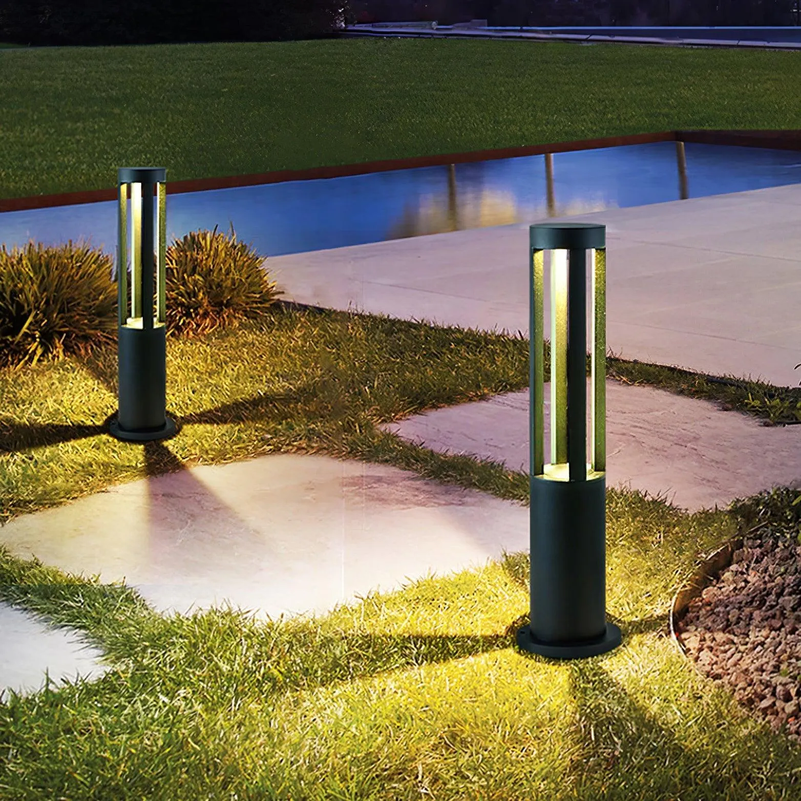 Black Cylindrical Solar Outdoor Post Light