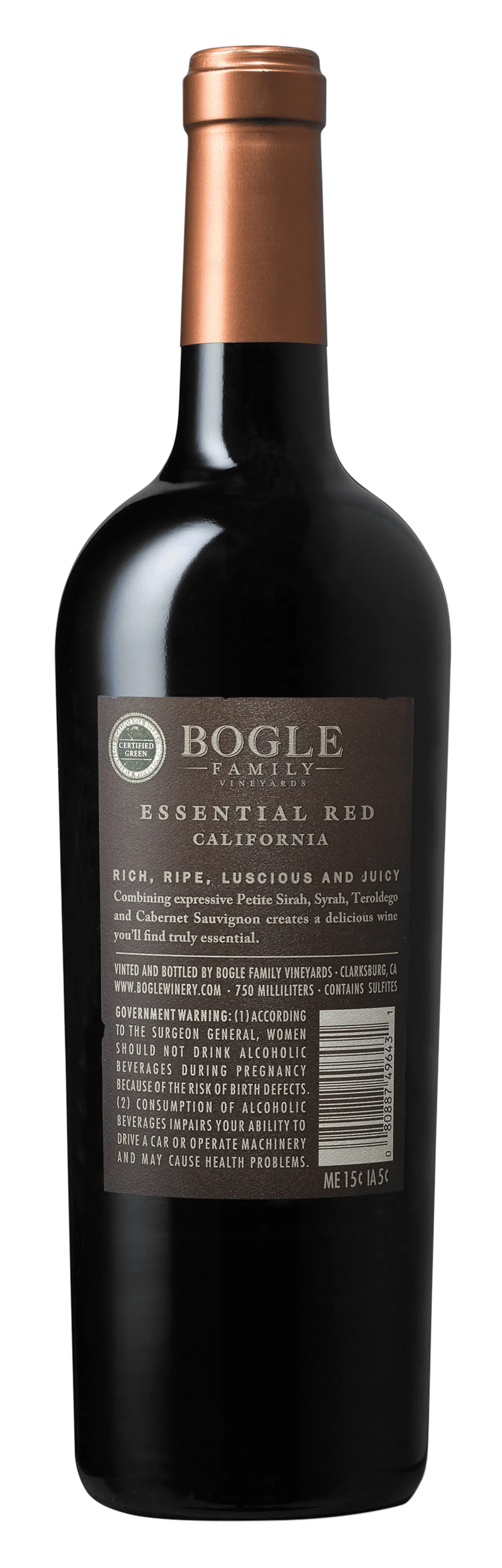 Bogle Essential Red Wine, California, 14.5% ABV, 750ml Glass Bottle, 5-150ml Servings