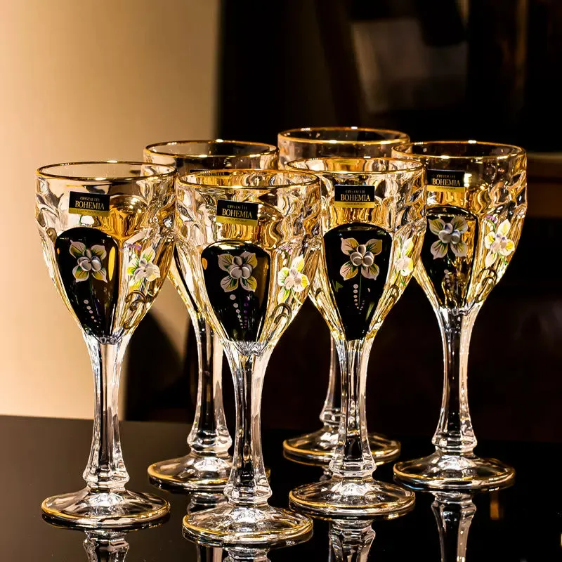 Bohemia Gold Enamel Wine Glasses Decanter Gift Set