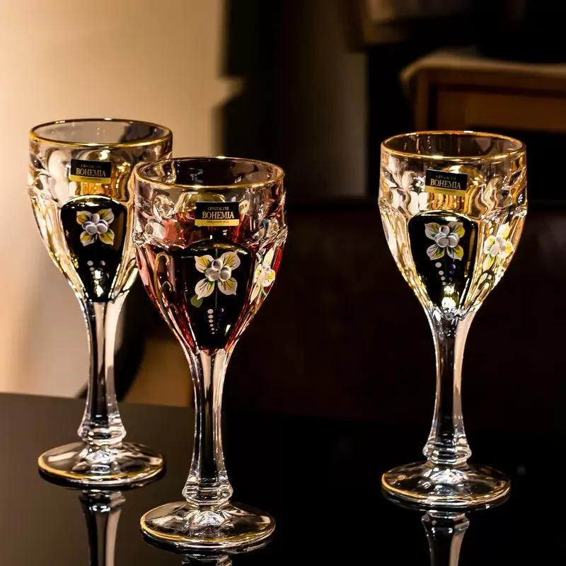 Bohemia Gold Enamel Wine Glasses Decanter Gift Set