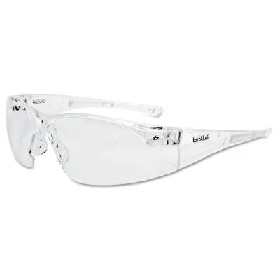 Bolle Rush Series Safety Glasses, Clear Lens, Anti-Fog, Anti-Scratch, Clear Frame, TPR, 40070